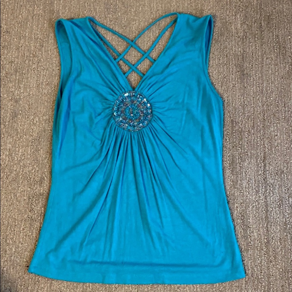 Teal beaded tank top